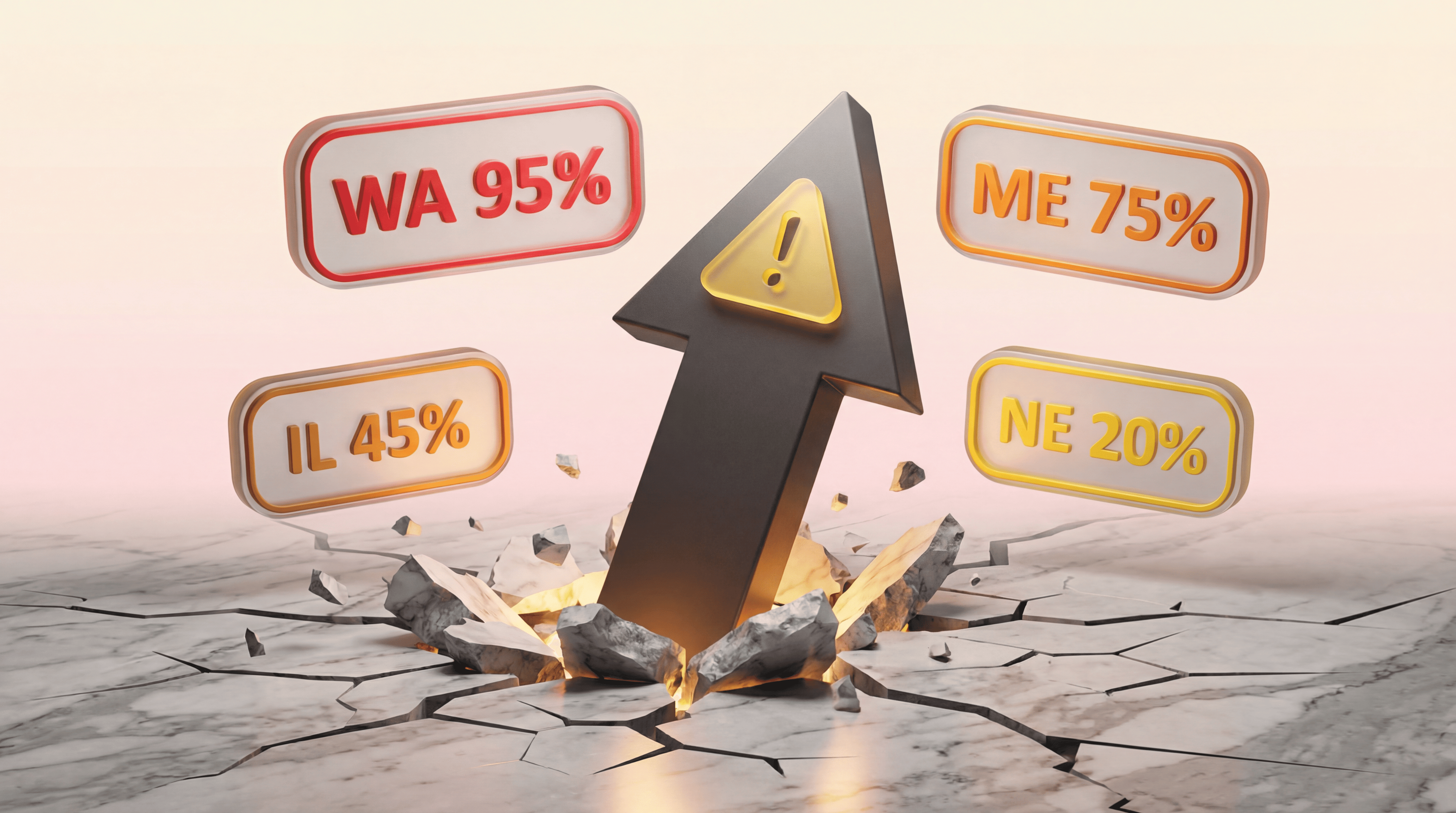 2026 state vapor tax rate increases: Washington 95%, Maine 75%, Illinois 45%, Nebraska 20%